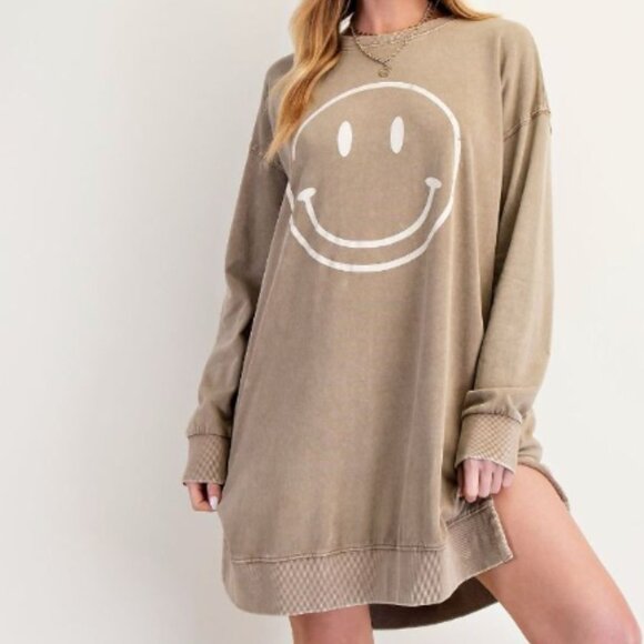 Dresses & Skirts - 086.SMILEY FACE WASHED TERRY WASHED PULLOVER DRESS